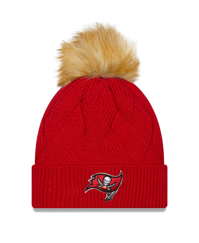 New Era Red Tampa Bay Buccaneers Snowy Cuffed Knit Hat With Pom In Red