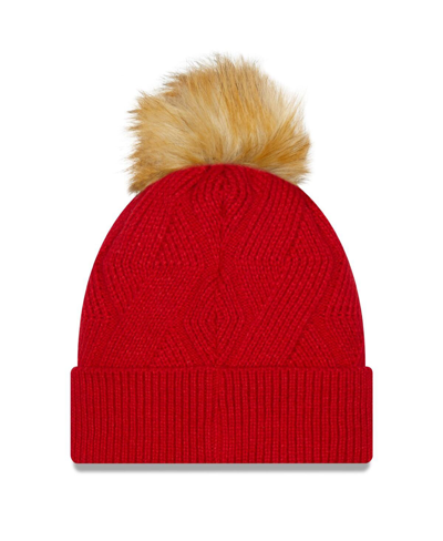 Shop New Era Women's  Red Tampa Bay Buccaneers Snowy Cuffed Knit Hat With Pom