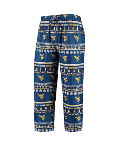Concepts Sport Navy West Virginia Mountaineers Ugly Sweater Long Sleeve T-shirt And Pants Sleep Set In Navy