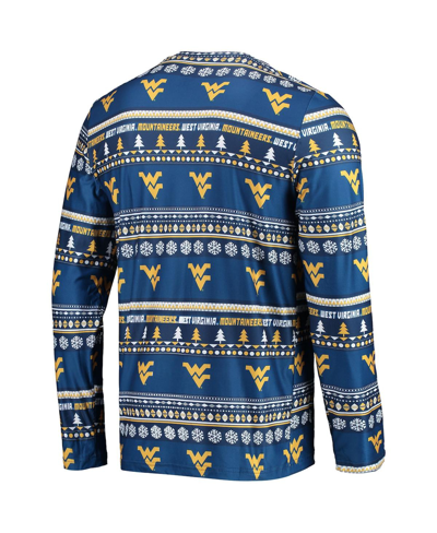 Concepts Sport Navy West Virginia Mountaineers Ugly Sweater Long Sleeve T-shirt And Pants Sleep Set In Navy