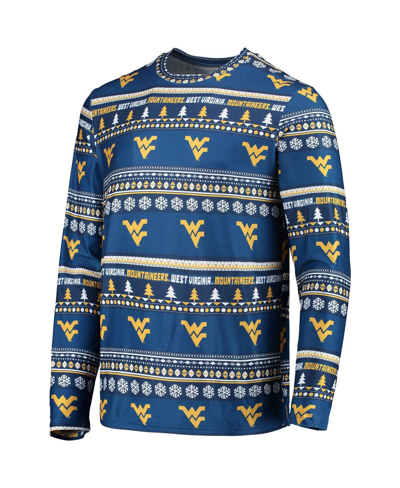 Concepts Sport Navy West Virginia Mountaineers Ugly Sweater Long Sleeve T-shirt And Pants Sleep Set In Navy