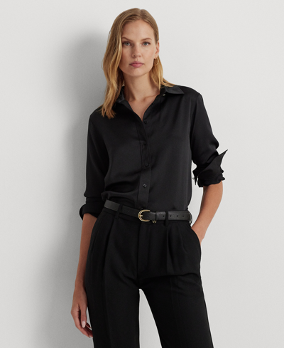 Shop Lauren Ralph Lauren Women's Satin Charmeuse Shirt, Regular & Petite In Black