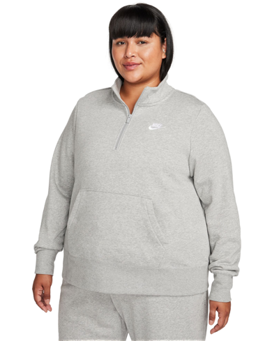 Shop Nike Plus Size Active Sportswear Club 1/2-zip Fleece Sweatshirt In Gray
