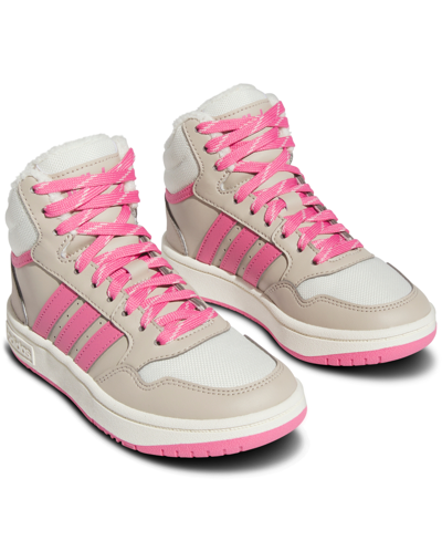 Shop Adidas Originals Little Girls Hoops Mid 3.0 High Top Basketball Sneakers From Finish Line In Wonder Beige,pink