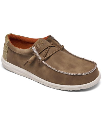 Shop Hey Dude Men's Wally Fabricated Leather Casual Moccasin Sneakers From Finish Line In Tan
