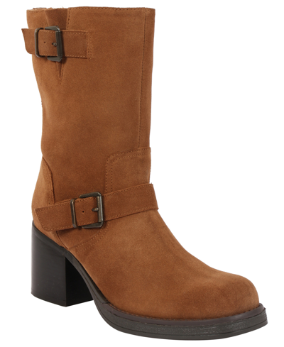 Shop Kenneth Cole New York Women's Janice Block Heel Boots In Tobacco - Suede