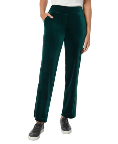 Shop Jones New York Women's Stretch Velour Pull On Slash Pocket Straight Leg Pants In Emerald