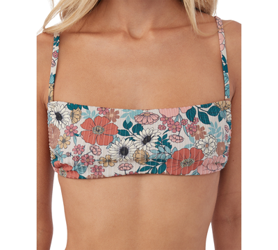 Shop O'neill Juniors' Tenley Floral Jupiter Bikini Top In Cement