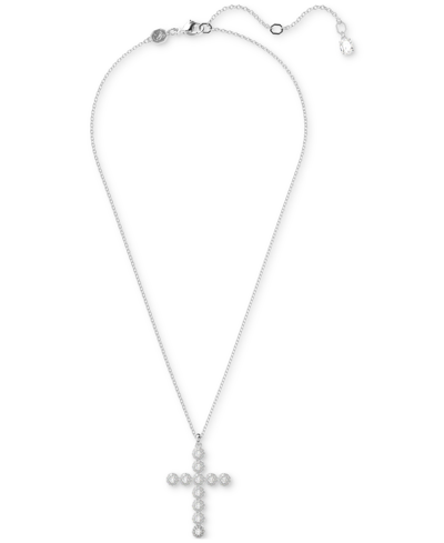Swarovski Silver-tone Insigne Crystal Cross Pendant Necklace, 15-3/4" + 2-3/4" Extender In Silver
