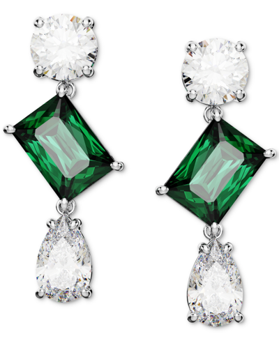 Shop Swarovski Silver-tone Mesmera Green Stone Drop Earrings