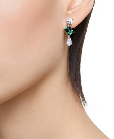 Shop Swarovski Silver-tone Mesmera Green Stone Drop Earrings