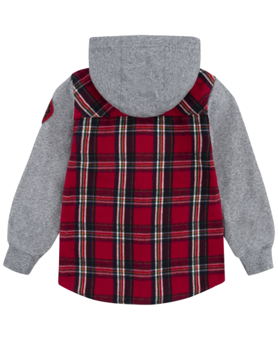 Shop Levi's Toddler Boys Flannel Plaid Long Sleeve Hooded Shacket In Chili Pepper