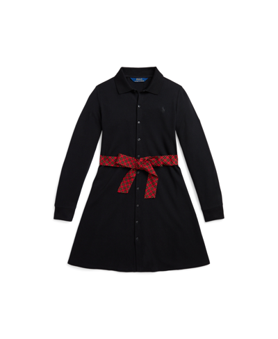 Shop Polo Ralph Lauren Big Girls Plaid-sash Knit Oxford Dress In Polo Black