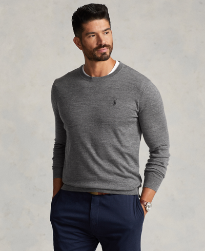 Shop Polo Ralph Lauren Men's Big & Tall Washable Wool Crewneck Sweater In Fawn Grey Heather