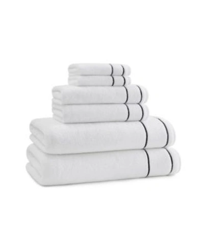 Shop Cassadecor Bowery Stripe Cotton Towel In White,periwinkle