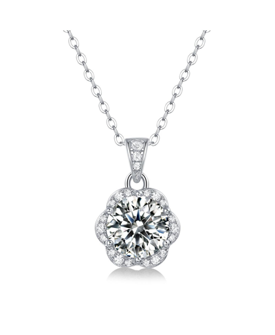 Shop Stella Valentino Sterling Silver White Gold Plated With 2ctw Lab Created Moissanite Cluster Lace Halo Flower Pendant 