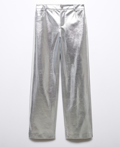 Shop Mango Women's Metalised-tone Wideleg Trousers In Silver