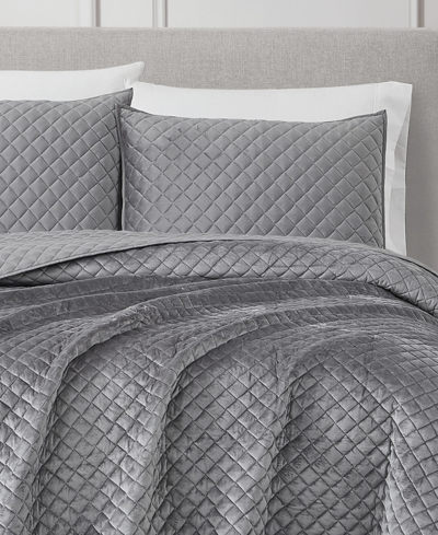 Royal Velvet Diamond Velvet Quilt Set In Gray