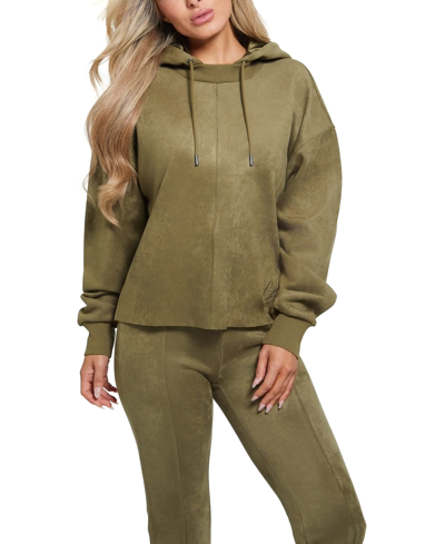 Shop Guess Women's Zonica Hooded Drawstring Sweatshirt In Desert Green