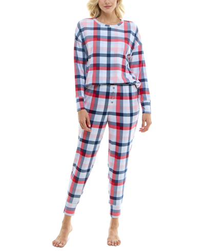 Shop Roudelain Women's 2-pc. Waffle-knit Jogger Pajamas Set In Lazy Check