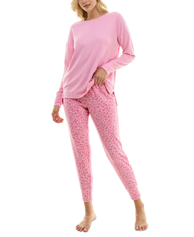 Shop Roudelain Women's 2-pc. Waffle-knit Jogger Pajamas Set In Lazy Check