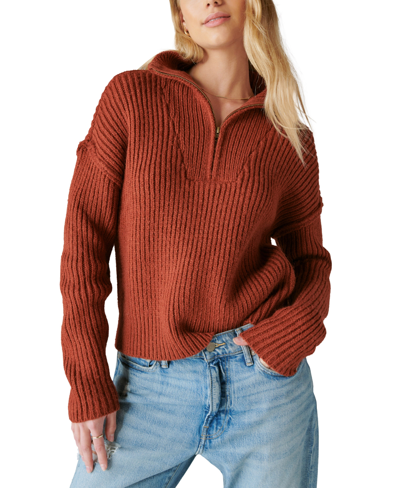 Shop Lucky Brand Women's Half-zip Knit Pullover Sweater In Terracotta