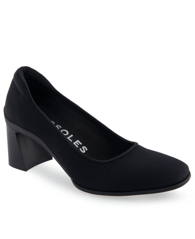 Shop Aerosoles Casta Dress-pump-mid Heel In Black Stretch