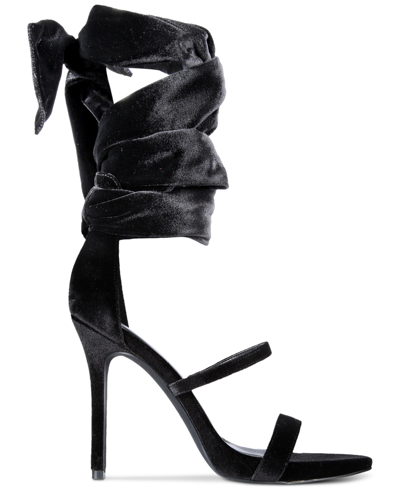 Shop Aaj By Aminah Ayla Ankle-tie Strappy Dress Sandals In Black