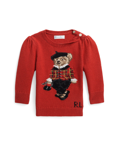 Shop Polo Ralph Lauren Baby Girls Polo Bear Cotton Blend Sweater In Park Ave Red