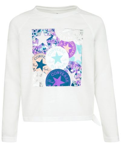 Shop Converse Big Girls Long Sleeves Side Tie Boxy T-shirt In White