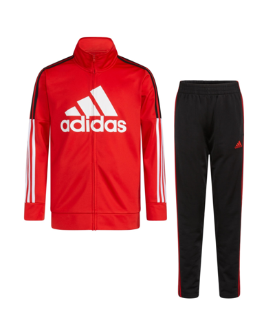 Shop Adidas Originals Big Boys Contrast 3-stripe Tricot Jacket And Track Pant, 2-piece Set In Better Scarlet