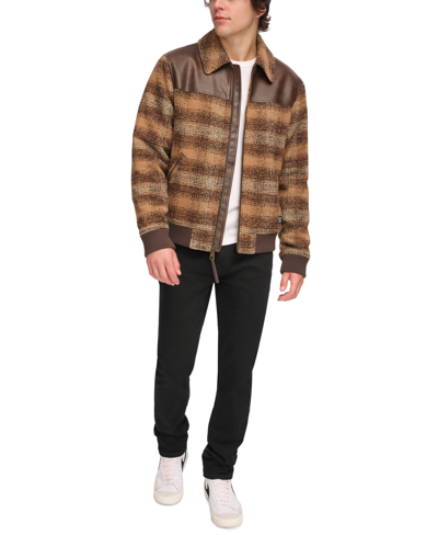 Shop Levi's Men's Plaid Bomber Jacket In Brown Multi