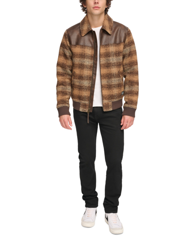 Shop Levi's Men's Plaid Bomber Jacket In Brown Multi