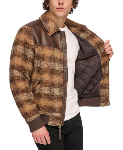 Shop Levi's Men's Plaid Bomber Jacket In Brown Multi