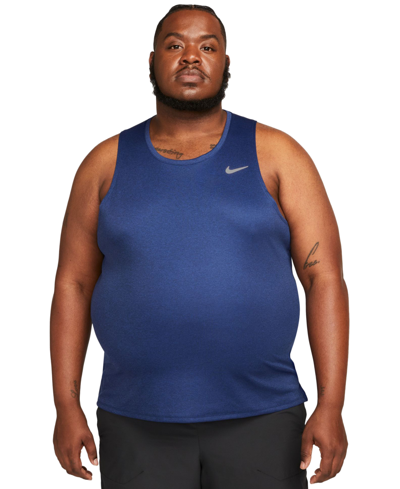 Shop Nike Men's Miler Dri-fit Running Tank In Midnight Navy,reflective Silver