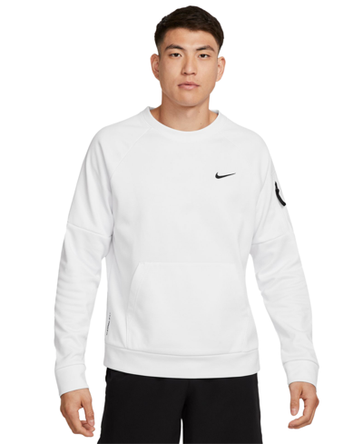 Shop Nike Men's Therma-fit Crewneck Long-sleeve Fitness Shirt In White,black