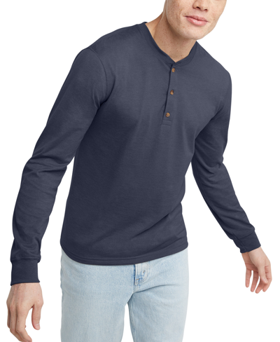 Shop Alternative Apparel Men's Hanes Originals Cotton Long Sleeve Henley T-shirt In Athletic Navy Heather