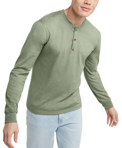 Shop Alternative Apparel Men's Hanes Originals Cotton Long Sleeve Henley T-shirt In Equilibrium Green