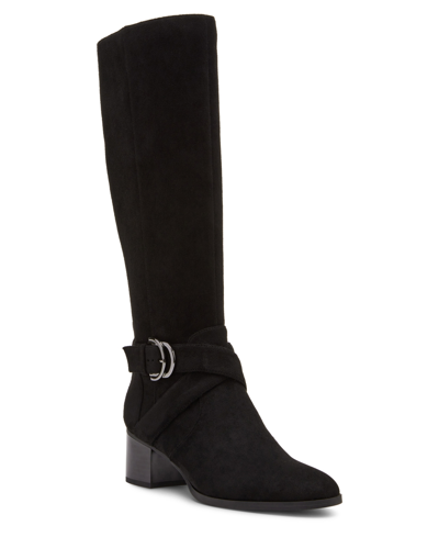 Shop Anne Klein Women's Maelie Knee High Microsuede Regular Calf Boots In Black Microsuede