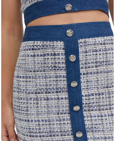 Shop Bebe Women's Tweed & Denim Tailored Skirt In Ballad Blue,indigo Wash