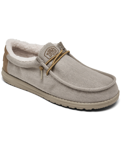 Shop Hey Dude Men's Wally Herringbone Faux Sherpa Casual Moccasin Sneakers From Finish Line In Light Gray