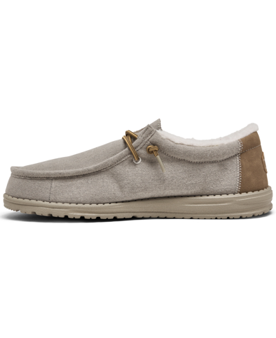 Shop Hey Dude Men's Wally Herringbone Faux Sherpa Casual Moccasin Sneakers From Finish Line In Light Gray