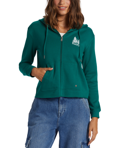 Shop Roxy Juniors' Bring The Good Vibe Zip-up Sweatshirt In Aventurine