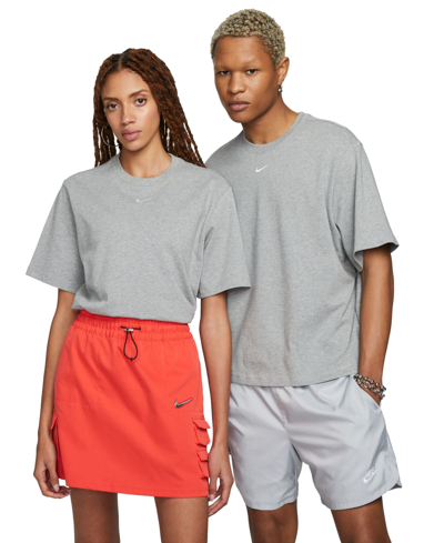 Shop Nike Women's Sportswear Essentials Boxy T-shirt In Dark Grey Heather,white