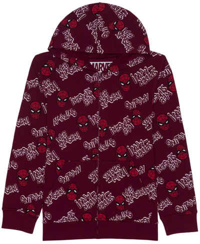 Shop Hybrid Big Boys Spiderman Graphic Fleece Zip Up Sweater In Maroon