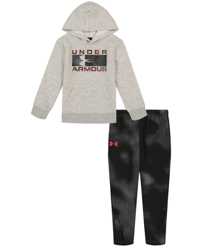 Shop Under Armour Little Boys Lino Wave Lock-up Hoodie And Joggers Set In Mod Gray