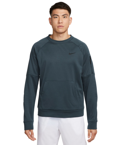 Shop Nike Men's Therma-fit Crewneck Long-sleeve Fitness Shirt In Deep Jungle,black