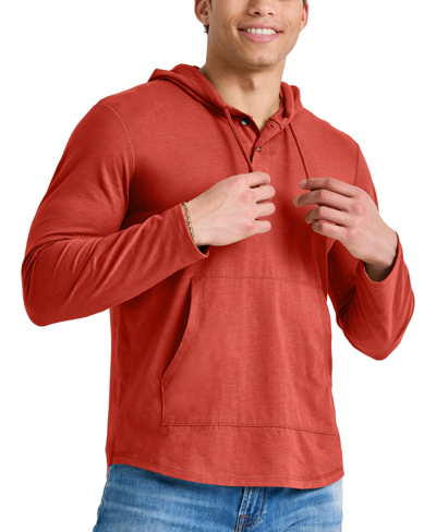 Shop Alternative Apparel Men's Hanes Originals Cotton Henley Hooded Sweatshirt In Red River Clay