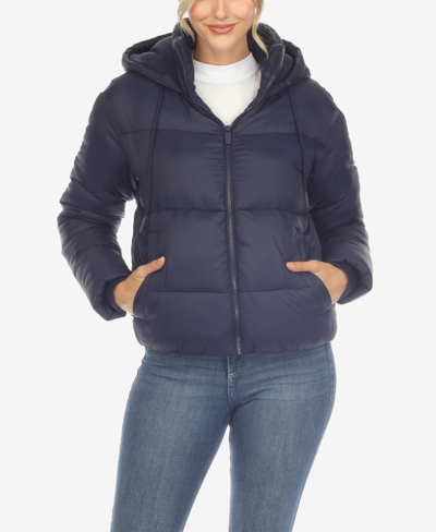 White Mark Women's Full Front Zip Hooded Bomber Puffer Jacket In Navy