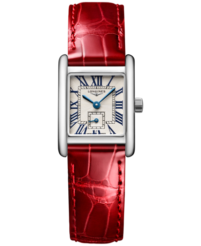 Longines Women's Swiss Mini Dolcevita Red Strap Watch 22x29mm In Stainless Steel